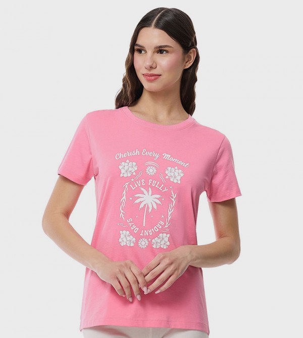 Printed T-Shirt with Crew Neck and Short Sleeves