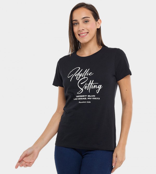 Printed T-Shirt with Crew Neck and Short Sleeves