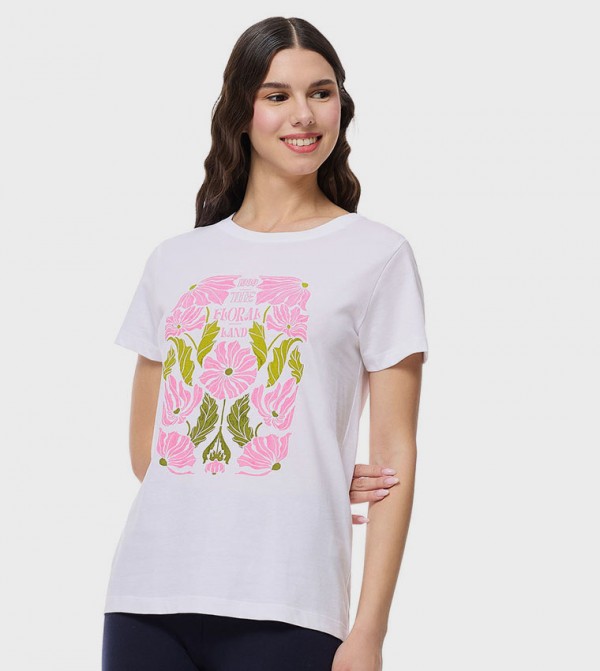 Printed T-Shirt with Crew Neck and Short Sleeves