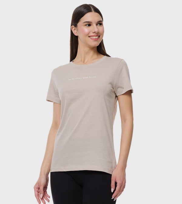 Typography Print T-Shirt with Crew Neck and Short Sleeves
