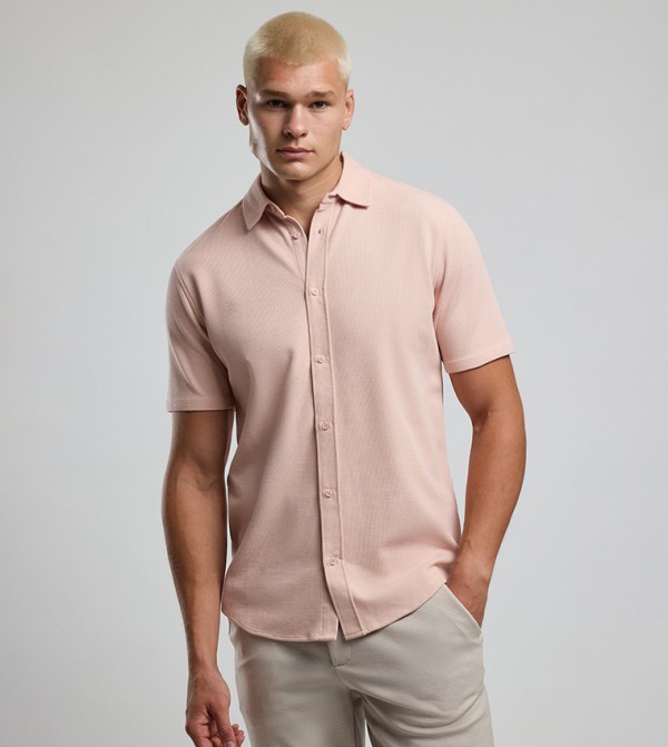 Solid Shirt with Classic Collar and Short Sleeves