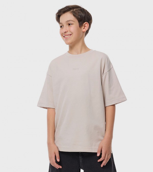 Solid Oversized T-Shirt with Crew Neck and Short Sleeves