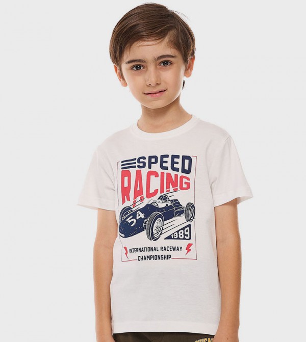 Printed T-Shirt with Crew Neck and Short Sleeves