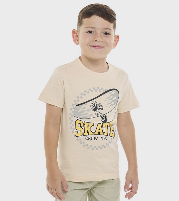 Printed T-Shirt with Crew Neck and Short Sleeves