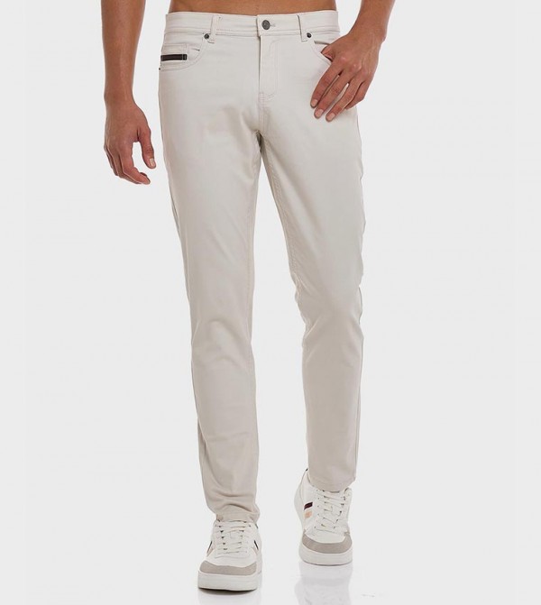 Solid Slim Fit Pants with Button Closure