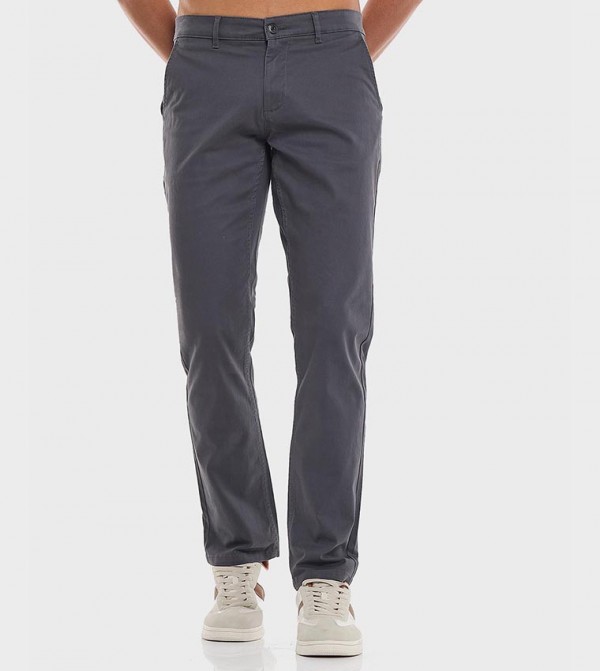 Solid Slim Fit Pants with Button Closure