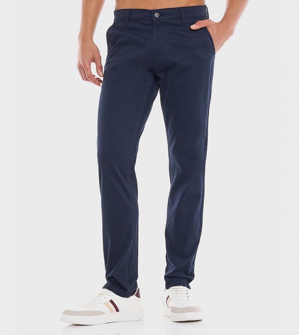 Solid Slim Fit Pants with Button Closure