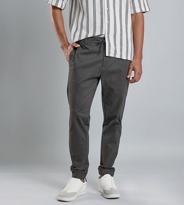 Solid Jogger Pants with Drawstring Waist