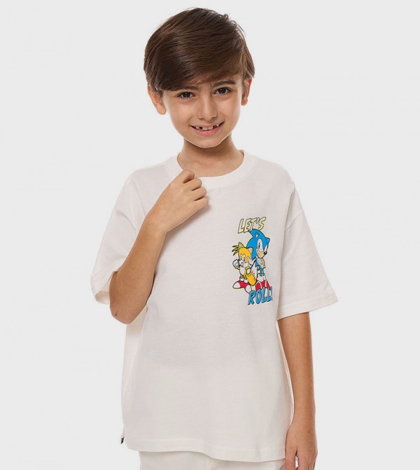 Sonic Printed T-Shirt with Crew Neck and Short Sleeves