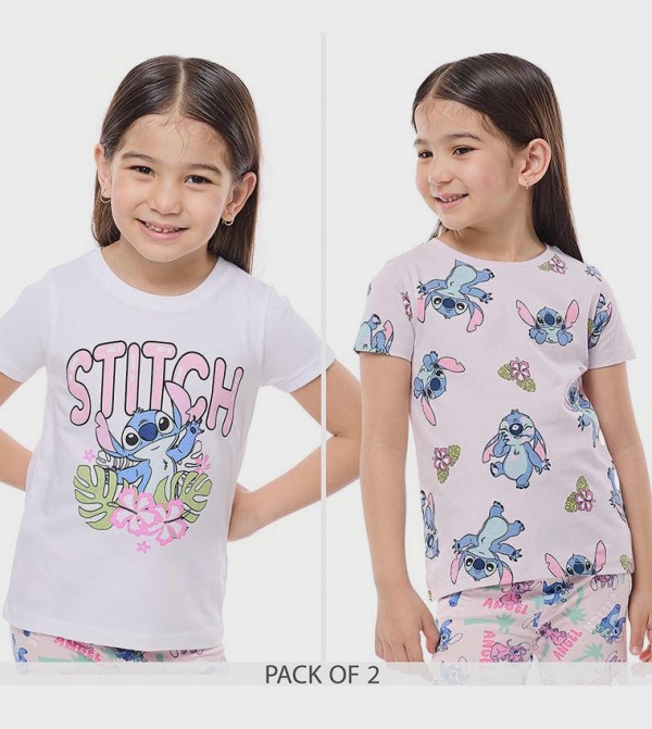 Stitch Print T-Shirt With Crew Neck and Short Sleeves