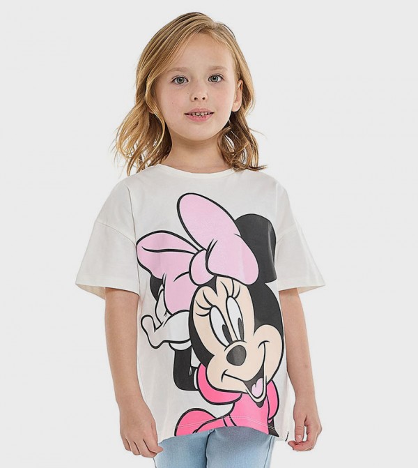 Minnie Mouse Printed T-Shirt with Crew Neck and Short Sleeves