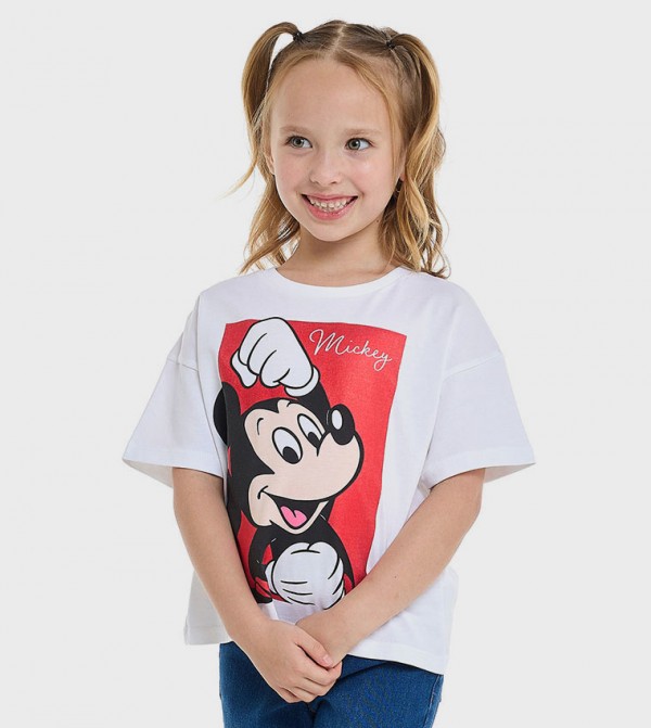 Mickey Mouse Printed T-Shirt with Crew Neck and Short Sleeves