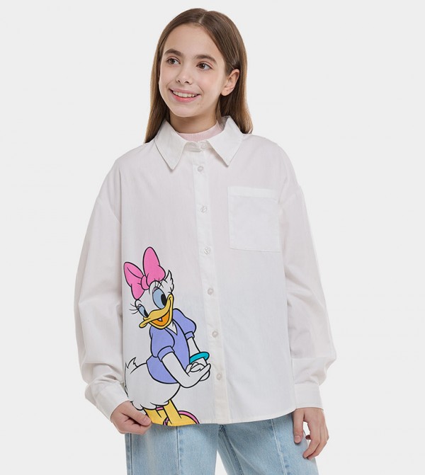 Daisy Duck Shirt with Classic Collar and Long Sleeves