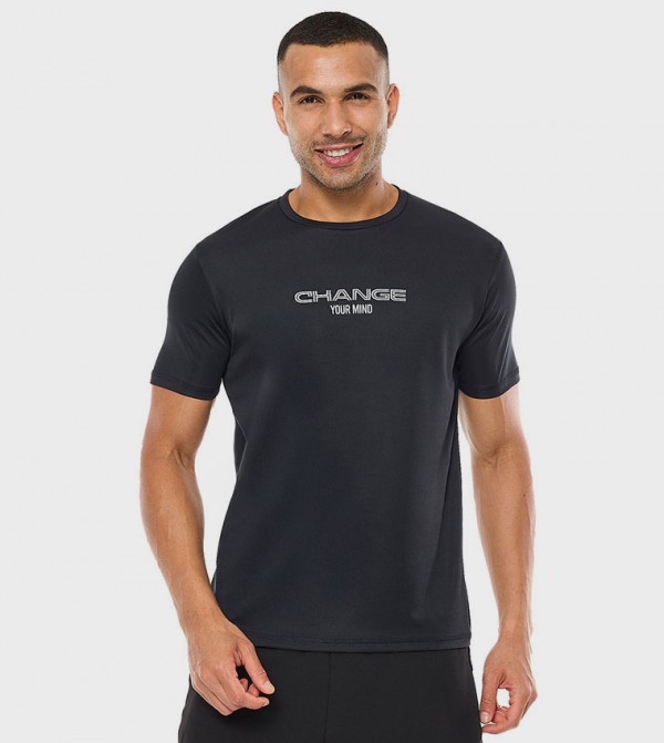 Printed Active T-Shirt with Crew Neck and Short Sleeves