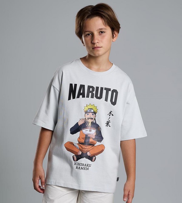 Naruto Printed T-Shirt with Crew Neck and Short Sleeves