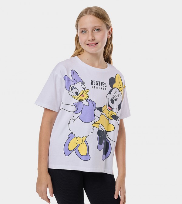 Mickey & Daisy Print T-Shirt with Crew Neck An Short Sleeves