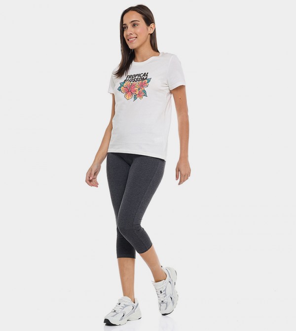 Solid 3/4 Leggings with Elastic Waist
