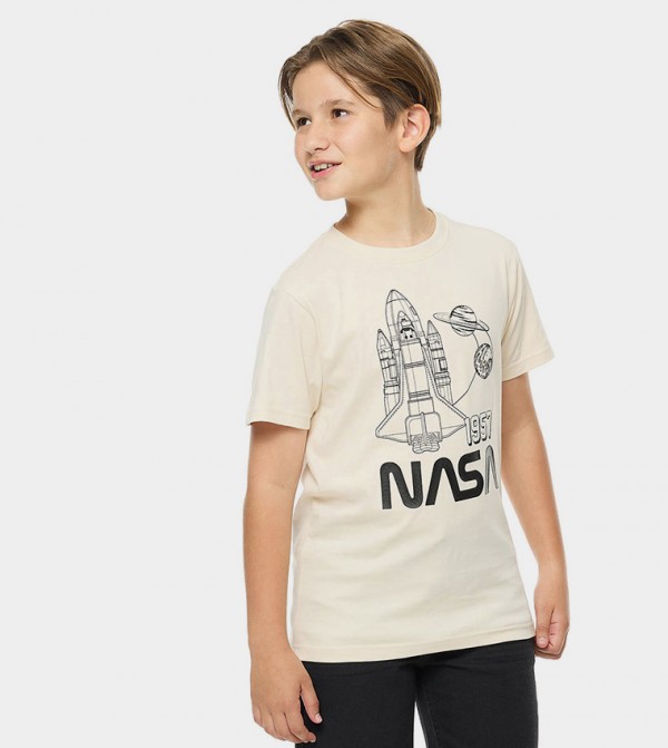NASA Printed T-Shirt with Crew Neck and Short Sleeves