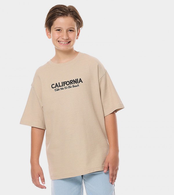 Embroidered Oversized T-Shirt with Crew Neck and Short Sleeves
