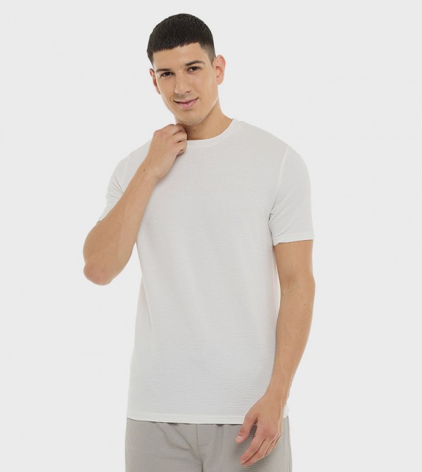 Textured T-Shirt with Crew Neck and Short Sleeves