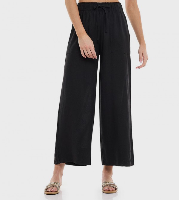 Solid Wide Leg Pants with Drawstring Waist
