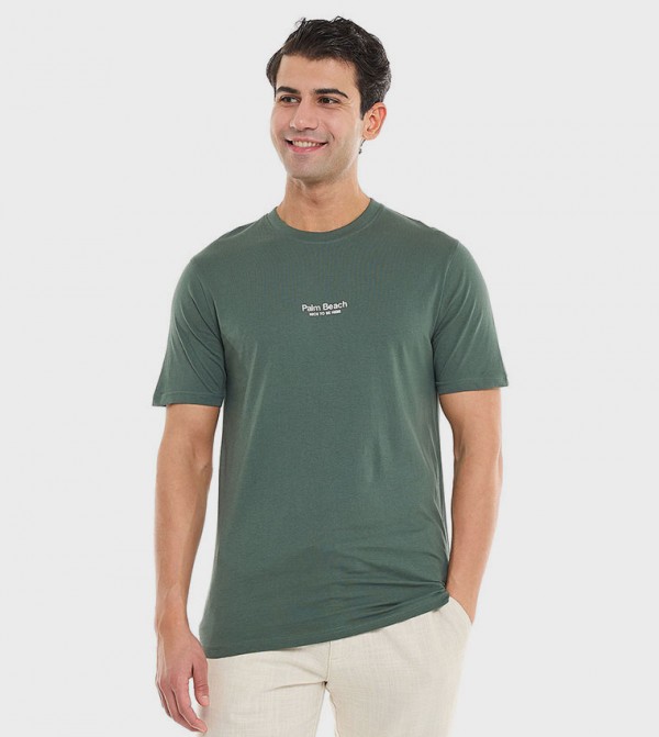Typography Print T-Shirt With Crew Neck and Short Sleeves