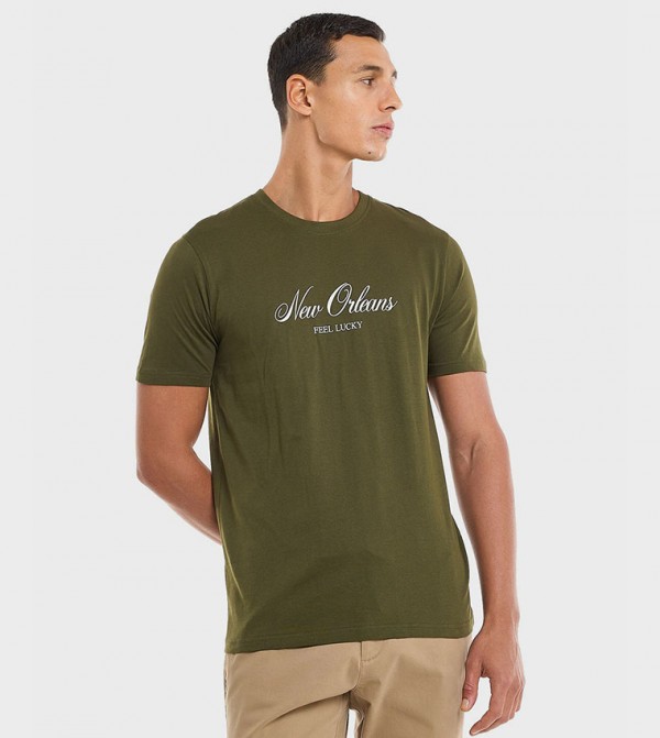 Printed T-Shirt with Crew Neck and Short Sleeves