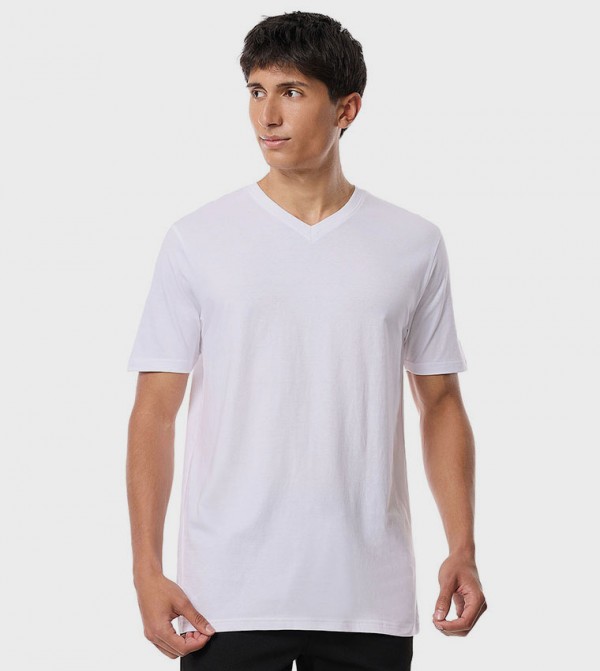Solid T-Shirt with V-Neck and Short Sleeves
