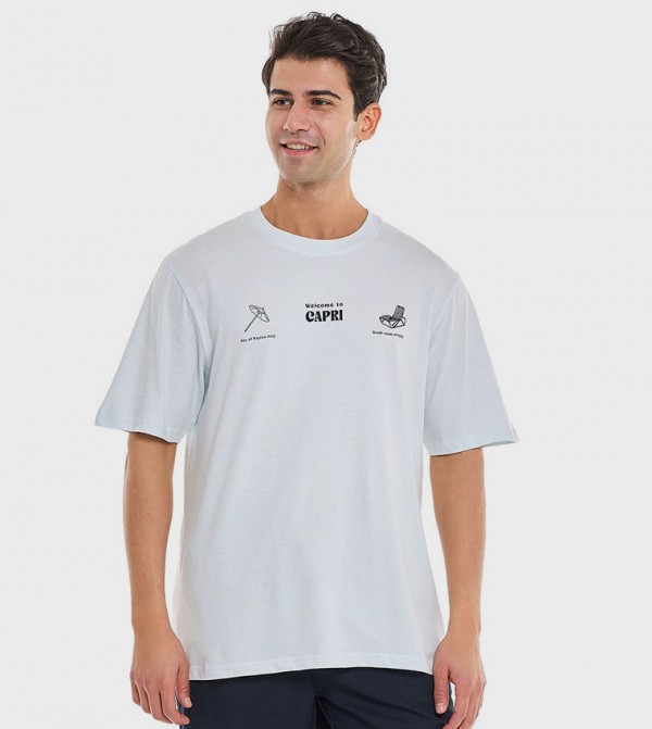 Typography Print T-Shirt With Crew Neck and Short Sleeves