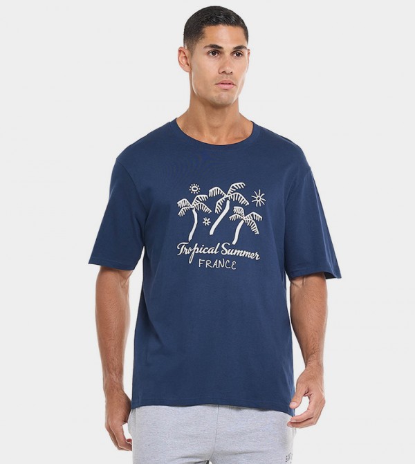 Printed T-Shirt with Crew Neck and Short Sleeves