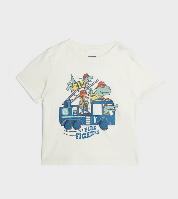 Printed T-Shirt with Crew Neck and Short Sleeves