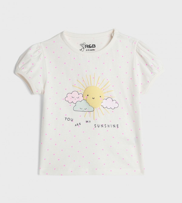 Printed Top with Crew Neck and Puff Sleeves