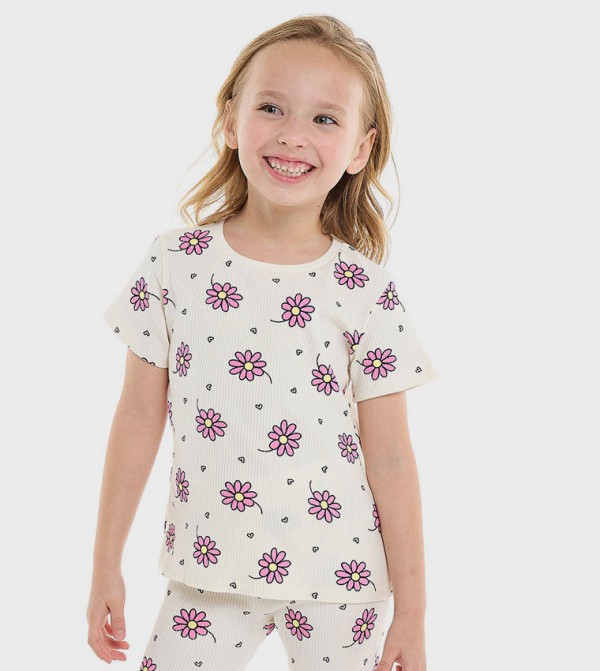 Printed Top with Crew Neck and Short Sleeves