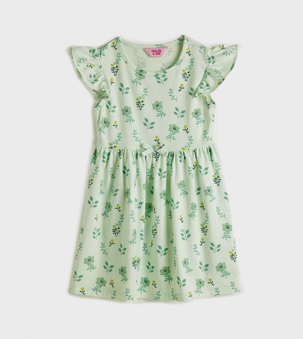 Floral Print Fit and Flare Dress with Flutter Sleeves