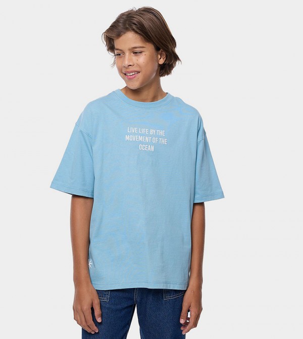 Back Embroidered T-Shirt with Crew Neck and Short Sleeves