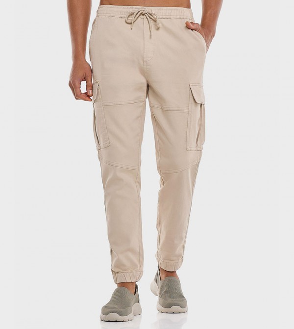 Solid Cargo Jogger Pants with Drawstring Waist