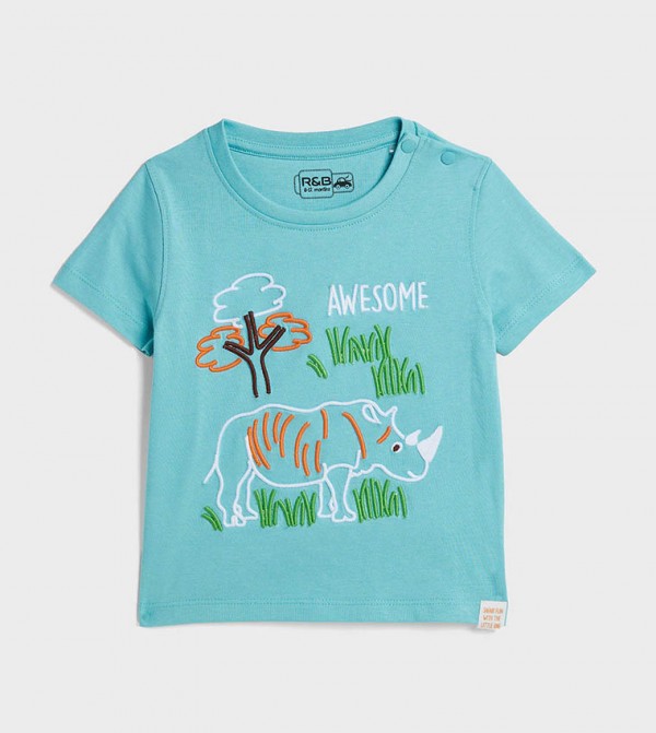 Embroidered T-Shirt with Crew Neck and Short Sleeves