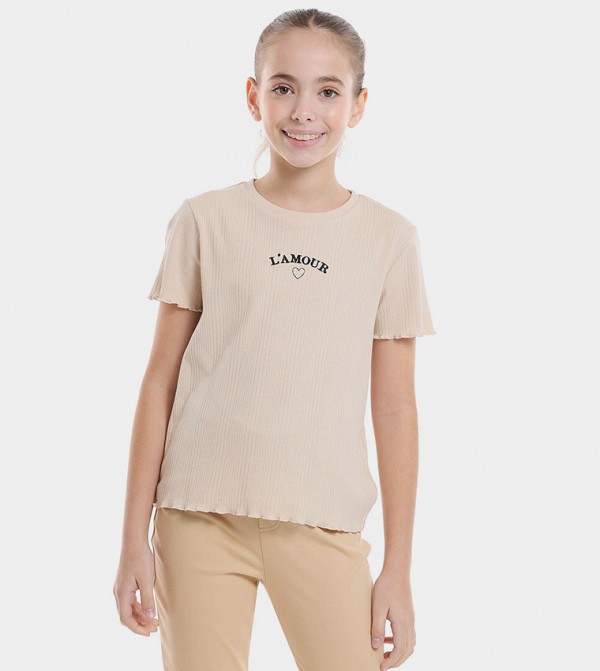 Embroidered Top with Crew Neck and Short Sleeves