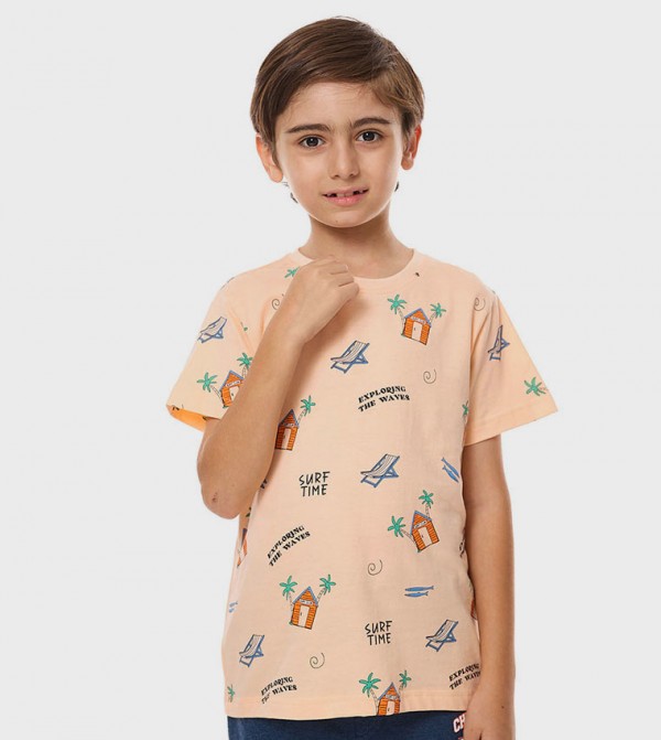 Printed T-Shirt with Crew Neck and Short Sleeves