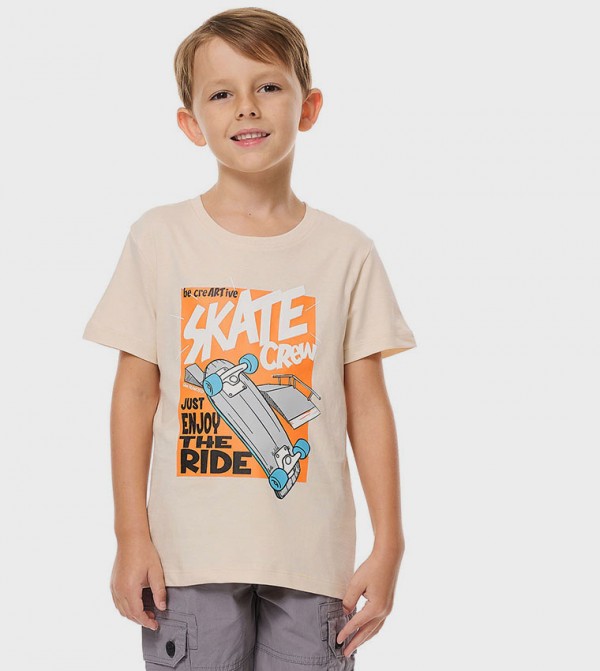 Printed T-Shirt with Crew Neck and Short Sleeves
