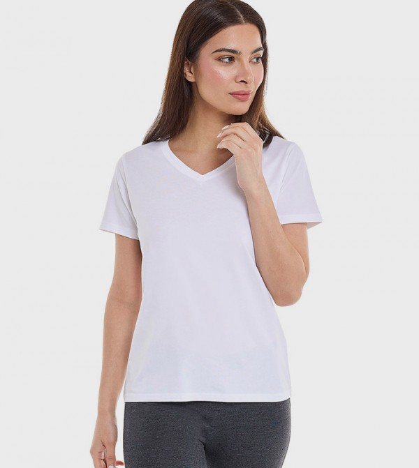 Solid T-Shirt with V-Neck and Short Sleeves