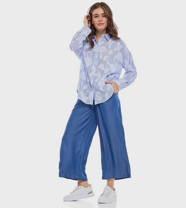 Washed Wide Leg Jeans with Elastic Waist