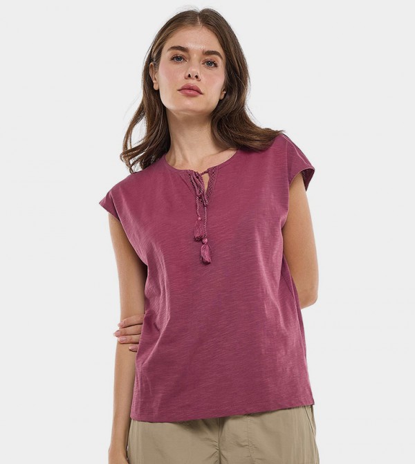 Solid Top with Tie-Up Neck and Cap Sleeves
