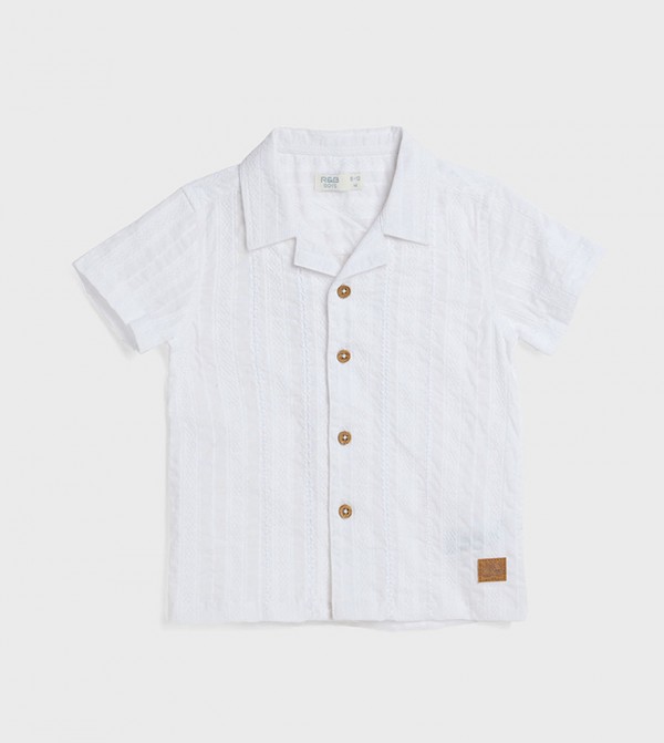 Textured Shirt with Revere Collar and Short Sleeves