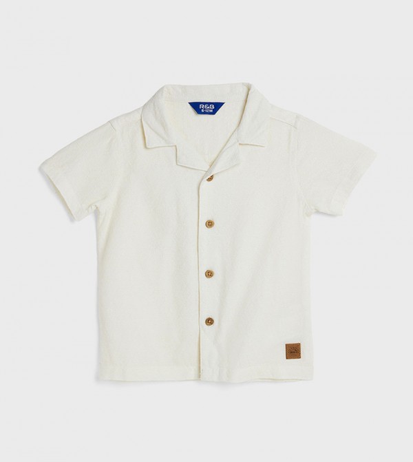 Textured Shirt with Revere Collar and Short Sleeves