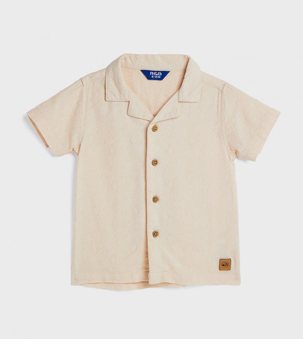 Textured Shirt with Revere Collar and Short Sleeves