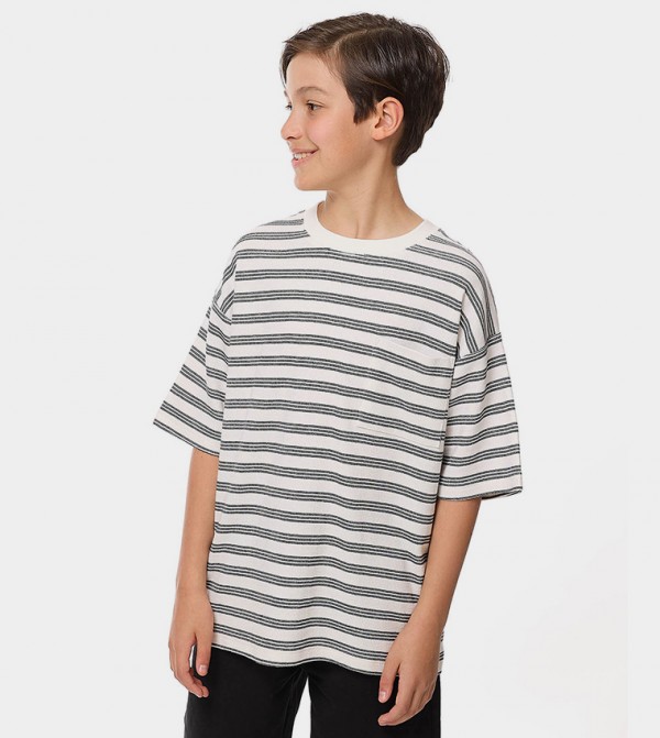 Striped T-Shirt with Crew Neck and Short Sleeves