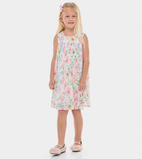 Floral Printed Sleeveless Dress with Crew Neck