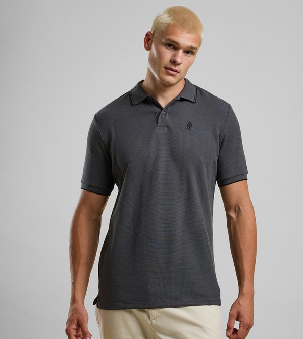 Textured Polo T-Shirt with Short Sleeves