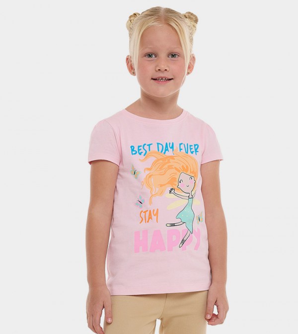 Printed T-Shirt with Crew Neck and Short Sleeves